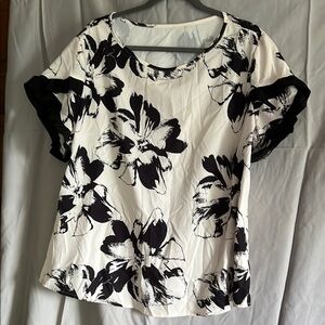 SHEIN Black and White Floral Blouse